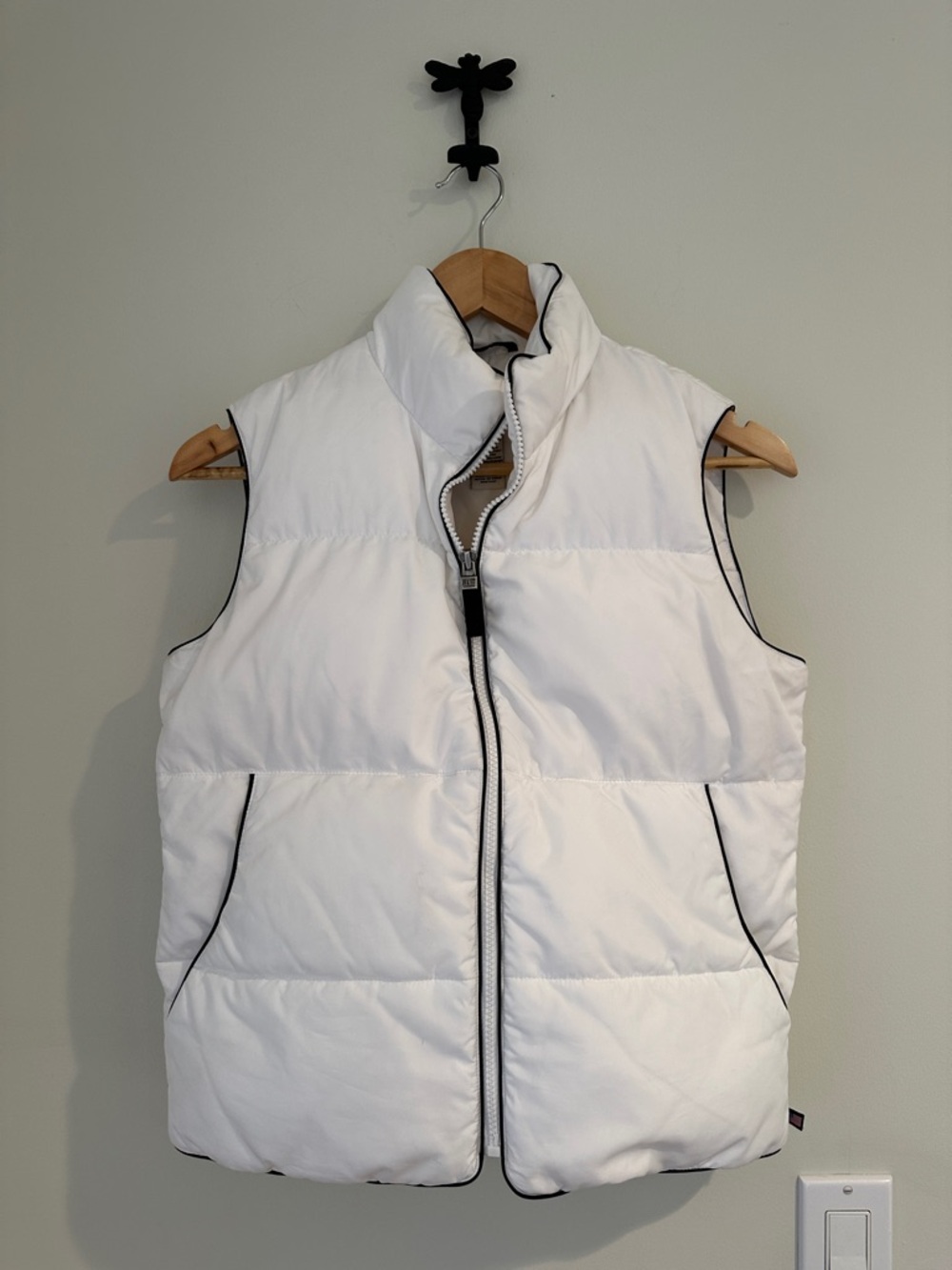 Ralph Lauren Polo Jens White Down Puffer Vest with Black Trim. Sz S